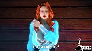 Vampire girl is punished and has blood sucked from her breast