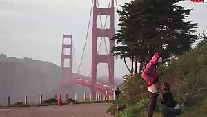 Golden Gate Creampie. A couple of tourists suck and fuck near the Golden Gate Bridge.