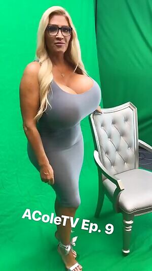 Allegra Cole filling up a green screen with her giant tits