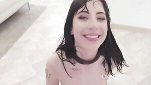 Charlotte Sartre showered by 3 pipes