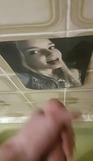 blonde teen with tongue out gets covered