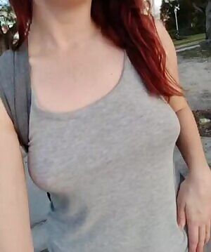 Walking home from the beach, no bra or panties