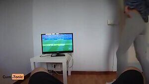 Walking around in yoga pants while bf watches football at TV