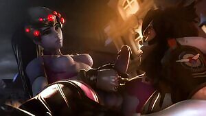 Widowmaker strokes as Tracer awaits her load