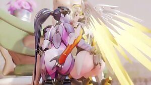 Widowmaker and Mercy blowjob sandwich