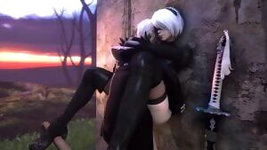 2B fucked against a wall,