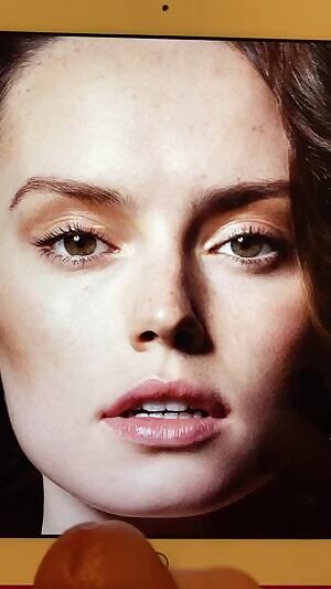 Over shot a big load onto Daisy Ridleys Percy face but still got her nice and wet with cum