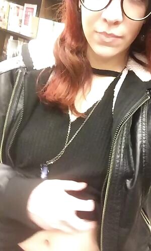Flashing my tits at the bookstore!