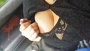 Tits in car