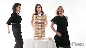 Mila Kunis, Kathryn Hahn, & Kristen Bell Jenga-style: Stack them up with the girl you pussy fuck on the bottom, the one in the middle gets anal, & the girl who blows you last and gets the facial is on top