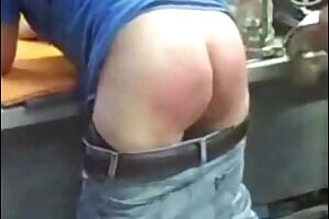 hard bare butt whipping with a strap