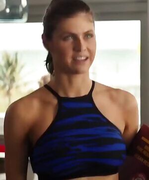 Alexandra Daddario blue sports bra
