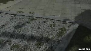 Pulling out her tits in public, she's not shy at all