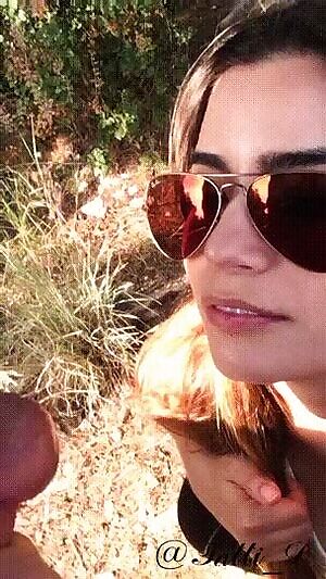 Beautiful woman facialized on a mountain