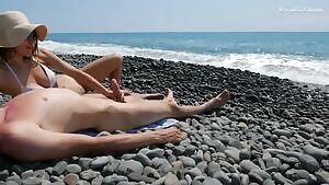 Young Stranger made Hot Handjob on a Wild Nude Beach