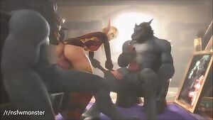 Elf enjoying the company of two horny Worgen