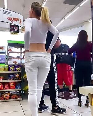 Flashing her Gstring at the shop