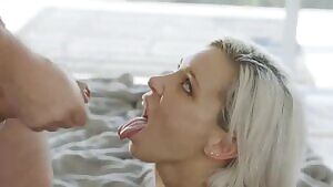 Cute grey haired girl gets a face full