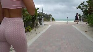 Rollerblading and flashing by the beach