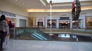 Upskirt & braless in a busy mall