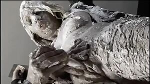 Dessert smeared all over her body, bound, made to orgasm standing