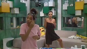 Rachel adjusting towel in bathroom full peak in mirror 6/30