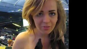 German chick showing off in a stadium