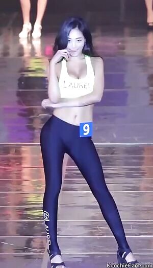 Asian girl yoga pants catwalk