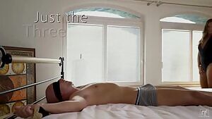 Mindy, Naomi Bennett Sharing Tied Up and Blindfolded Guy