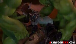 Pussy hungry orcs fucking dark elf in foursome