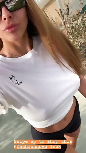 Braless in a white t-shirt