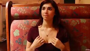 Jazz Reilly flashing in restaurant