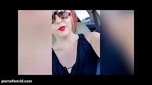 PUBLIC MASTURBATION EXHIBIONIST DILDO FUCK IN CAR - amateur