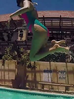 Tiff Jumping into Pool