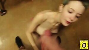 Short haired hottie gets a facial