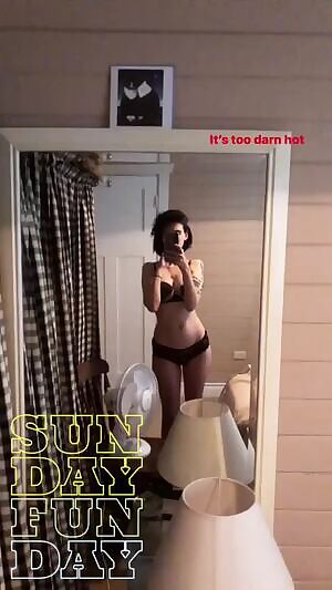 Friend cooling down in her lingerie on a hot day made me burst