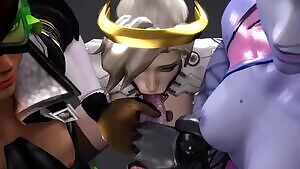 Tracer, Widowmaker and Mercy show teamwork