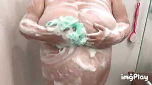 44DD BBW wife lathering up her amazing tits! Love watching her in the shower each day!!