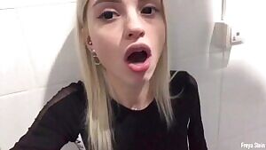 Cutie Teen Freya Stein swallows a load in the changing room
