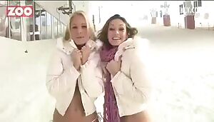 Amii Grove and Nikkala Stott topless fun in the snow for Zoo Magazine