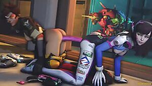 Tracer and D.Va taking a Dildo together