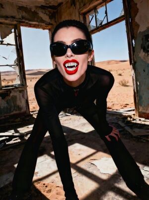 Makeup Fetish Brunette Glasses Lipstick Vampire