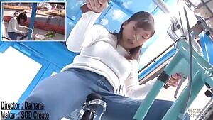 Girl Squirts In Her Pants On A Bike With A Vibrator On The Seat