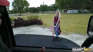 Cute Blonde Hop On The Bus