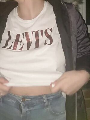 Standing under the window where I displayed myself, smacking my tits for the traffic. Daylight next time?