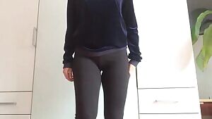 Demonstration o how quickly one can partially get out of their leggings