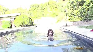 Naked coming out the pool