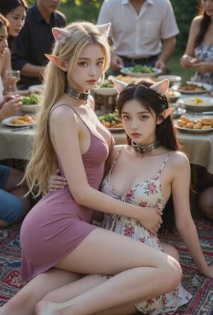 Girls Kissing Ai Generated Asian Catgirl