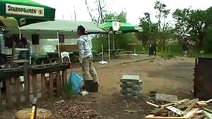 A gray-haired grandfather corrupts with a brunette girl at a roadside cafe