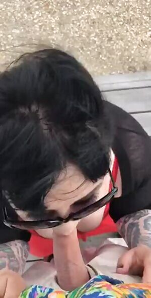 Sneaky beach blow job